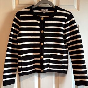 EUC J crew Emilie Sweater Lady Jacket, black with white stripes, XS.